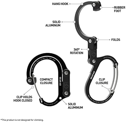 GEAR AID HEROCLIP 360° Swivel Carabiner Gear Clip and Hook (Medium) for Camping, Backpack, Suitcases and Garage Organization