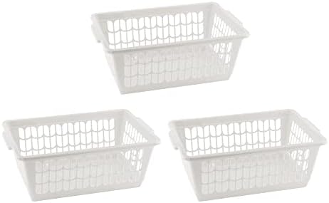 YBM HOME Plastic Perforated Storage Basket Bin Office Drawer, Shelf Desktop Countertop Tray Organizer 32-1188 (3, White)