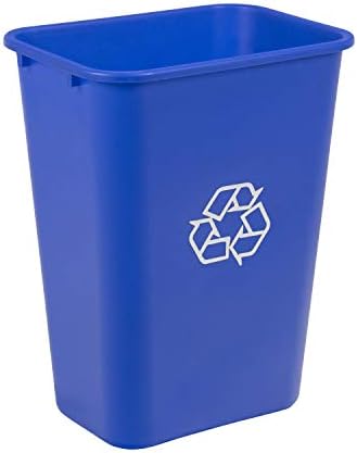 Amazon Basics Rectangular Commercial Office Wastebasket, Easy to Clean, Lightweight, 10 Gallon, Blue, Recycle Logo