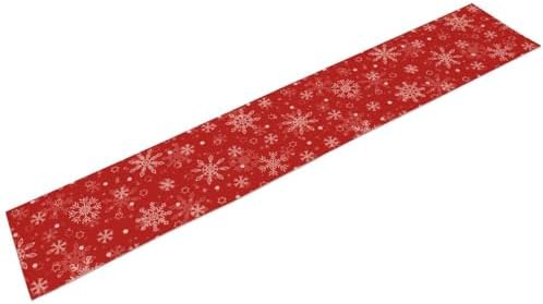 Red Snowflakes Christmas Table Runner, Seasonal Winter Holiday Kitchen Dining Table Decoration for Home Party Decor 13x108 Inch