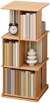 GAMAK Rotating Bookshelf Kids 360 Display 3-4 Tier Revolving Bookcase with Brake Wheels Floor Standing Bookcase Narrow Bookshelf for Small Spaces Natural Wood (Color : Wood, Size : Landing_Three)