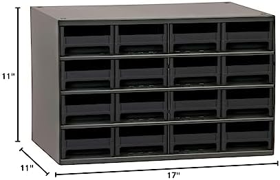 Akro-Mils Steel Garage Storage Cabinet, Small Parts Organizer Metal Cabinet for Hardware, Nails, Screws, Bolts, Nuts, and More, 17" W x 11" D x 11" H, 16-Drawer, Gray Cabinet/Black Drawers (19416)