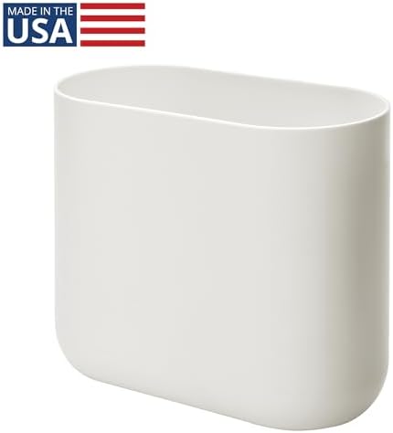 iDesign Small Slim Plastic Bathroom Trash Can, Coconut White