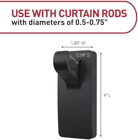 Command Medium Black Curtain Rod Hooks, 4 Hooks, 12 Strips