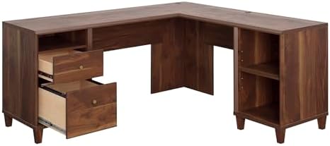 Sauder Willow Place L-Shaped Home Office Desk, Grand Walnut Finish