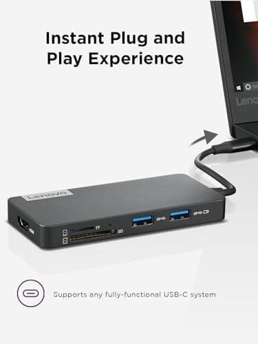Lenovo – USB-C 7-in-1 Hub – Computer Networking Laptop Accessory – Laptop Docking Station - 4K via HDMI, 3 USB-A devices, 2 SD/TF Card Readers USB-C Power Pass Through