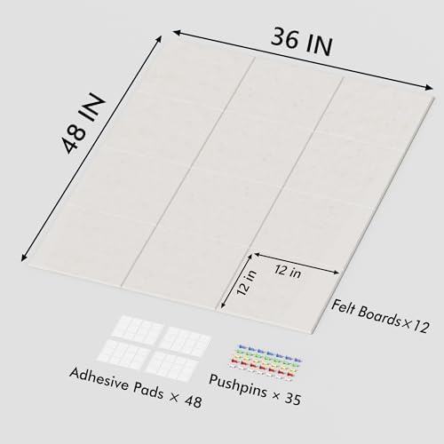 Neatsure Large Cork Board for Wall, 48" x 36" Bulletin Board with Pushpins, 12 Panels Felt Tiles Tack Push Pin Board for Office, Light Tan