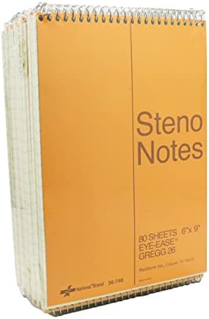 National Brown Board Cover Steno Notebook, Gregg Ruling, Green Eye-Ease Paper, 80 Sheets, 6 x 9.25 x 6 inches, Pack of 12 (36746-12)