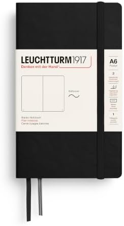 LEUCHTTURM1917 - Notebook Softcover Pocket A6-123 Numbered Pages for Writing and Journaling (Plain, Black)