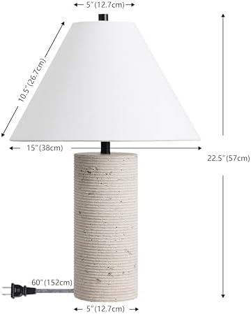 JONATHAN Y Kelsey 22.5" Modern Travertine Column Table Lamp, Beige