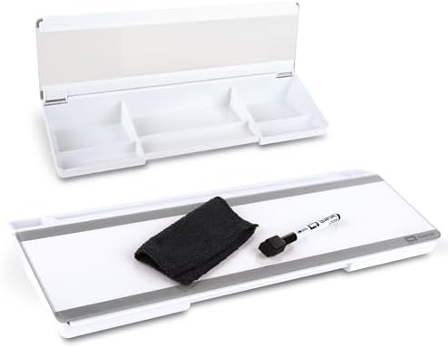 Quartet Glass Dry Erase White Board, Flip-Top Desktop Pad for Notetaking, 18" x 6" Whiteboard with Storage, Templates and Dry Erase Marker, White Surface (Q090F04-R)
