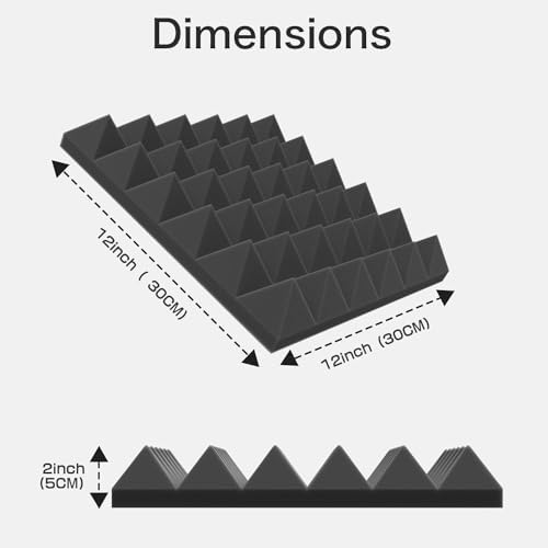 JBER 24 Pack Pyramid Sound Proof Foam Panels, Self-Adhesive Acoustic Foam