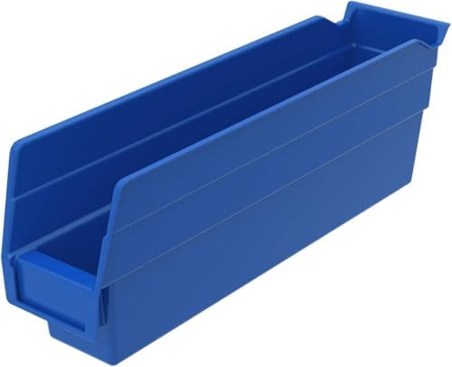 Akro-Mils 30110 Heavy Duty Plastic Shelf Bins, 12"x 3"x 4", Blue, 24-Pack
