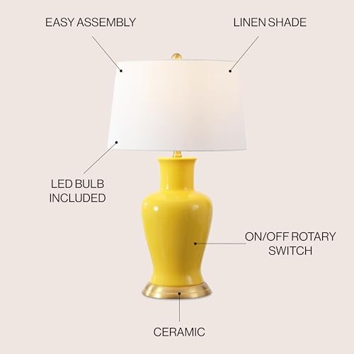 JONATHAN Y Julian Classic Ceramic Urn Metal LED Table Lamp 29", Yellow