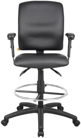 BOSS Office Products B1646 Multi-Function LeatherPlus Drafting Stool with Adjustable Arms, Black