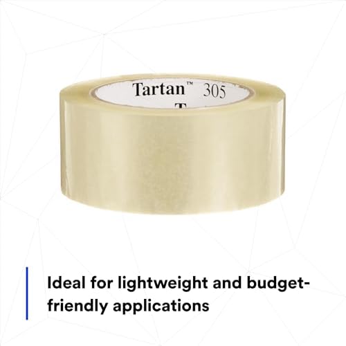 3M Tartan Box Sealing Tape 305, Clear, 1.88 in x 109.36 yds (48 mm x 100 m)