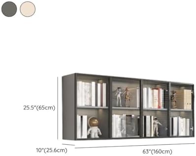 Wall Hanging Lateral Filing/Vertical Timber Wall Unit Transparent Glass Door Shelf Wall-Mounted Wood Bookcase Action Figure Model Storage Cabinet Display Case Warm White 63" L x 10" W x 26" H