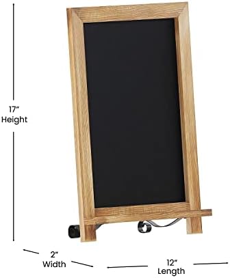 Flash Furniture Canterbury Tabletop Magnetic Chalkboard Sign - Torched Wood Finish - 12" x 17" - Metal Scrolled Legs - Hanging Message Board - Countertop Memo Board