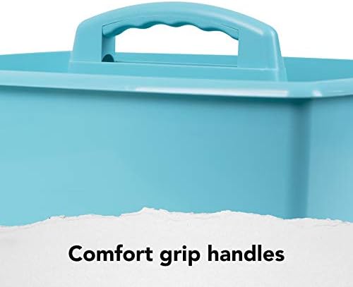 Storex 2-Compartment Large Craft Caddy – Multipurpose Classroom Organizer with Handle, Teal, 1-Pack (00959C06C)
