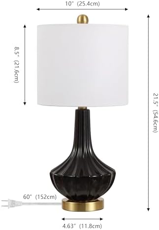 JONATHAN Y Parker Ribbed Ceramic Gourd Nightstand Table Lamp 21.5", Black