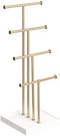Amazon Basics Four-Tier Jewelry Organizer Tree Stand, Necklace Earring Bracelet Holder with Ring Storage, White/Brass