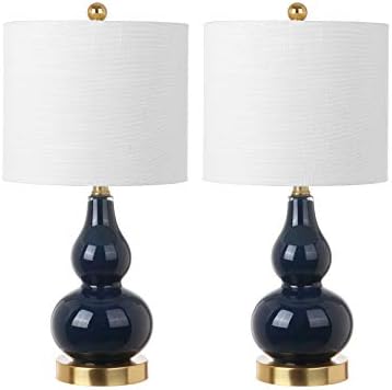 JONATHAN Y Anya Gourd Glass Table Lamp 20.5", Navy, Set of 2