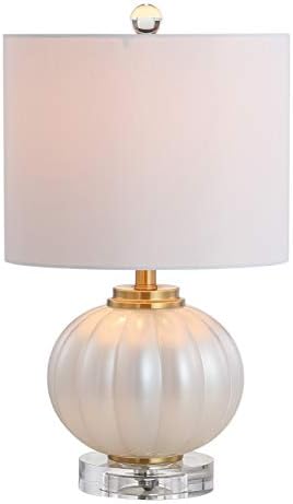 JONATHAN Y Pearl Glass Bedside Table Lamp Ribbed 17.5", White/Brass Gold