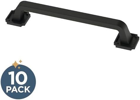 Franklin Brass 10 Pack Matte Black Cabinet Handles 5-1/16 inch (128mm) Kitchen Cabinet Handles and Drawer Pulls for Cupboards and Dressers |Notched Backplate