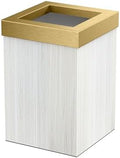 Gatco Small Bathroom Trash Can with Lid, Square 3 Gallon Wastebasket, Under Sink, White Oak with Brushed Brass, for Bathroom, Bedroom, Office (1936B)