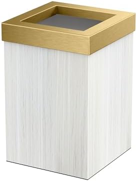 Gatco Small Bathroom Trash Can with Lid, Square 3 Gallon Wastebasket, Under Sink, White Oak with Brushed Brass, for Bathroom, Bedroom, Office (1936B)
