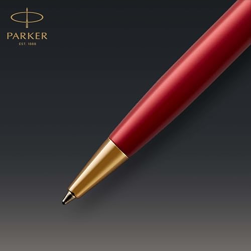 Parker Sonnet Ballpoint Pen | Red Lacquer with Gold Trim | Medium Point Black Ink | Gift Box