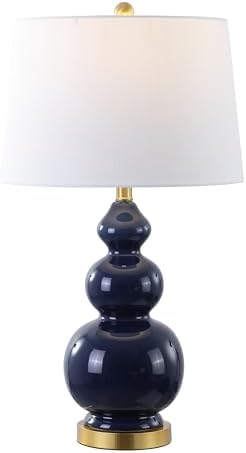 JONATHAN Y Bowen 27.5" Ceramic Triple Gourd Table Lamp, Navy/Brass Gold