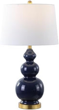 JONATHAN Y Bowen 27.5" Ceramic Triple Gourd Table Lamp, Navy/Brass Gold
