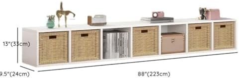 Lateral Filing Lumber Bookshelves Shelves Solid Wood Bookshelf, Floor-standing Storage Rack, Low Bookcase, Cube Storage Unit, Household TV Cabinet, Bay Window Cabinet White 88"L x 9"W x 13"H