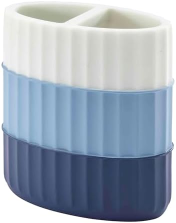 IZOD - Toothbrush Holder, Resin Countertop Bathroom Accessories, Dorm Room Essentials, Striped Bathroom Decor (Clubhouse Collection, Blue)