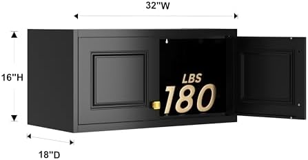 Polup 15" High Black Metal Wall Cabinet, Overhead Closet Storage Unit