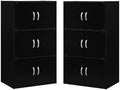 Home Square 3 Shelf 6 Door Wooden Bookcase Set in Black (Set of 2)