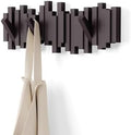 Umbra Sticks Wall Mount Coat Rack, 5 Hook Retractable Pegs, Espresso