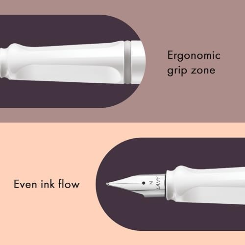 LAMY safari white - Fountain Pen with ergonomic grip & polished steel nib in size F - ideal for any Writing & Calligraphy - including LAMY T 10 blue cartridge - Right-Handed