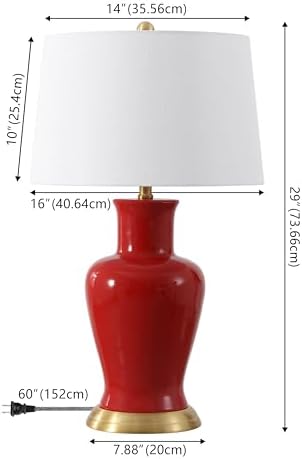 JONATHAN Y Julian Classic Ceramic Urn Metal LED Table Lamp 29", Red