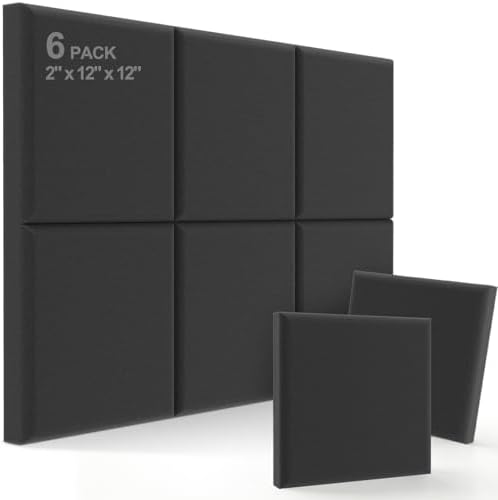 JBER Acoustic Studio Foam, 6 Pack 2" X 12" X 12" Round C-Panel Sound Foam Panels Soundproofing Treatment Studio Wall Padding Sound Absorbing Fireproof Pyramid Wedge Tiles