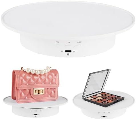 Motorized Rotating Display Stand, 360 Degree Electric Rotating Turntable with Velvet Top, 7.87inch /17.6lbs Load Automatic Mute Lazy Susan for Photography Products Jewelry 3D Model, White Stand