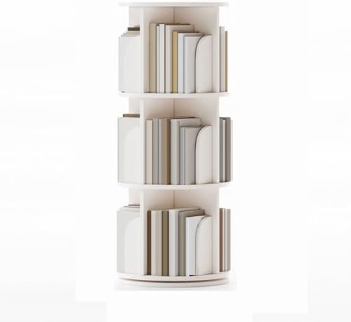 GAMAK Small Rotating Bookshelf 360 Display 3-4 Tier for Small Spaces Kids Narrow Swivel Corner Book Shelf Wood Used in Bedrooms Living Rooms Study Office (Color : White, Size : Three)