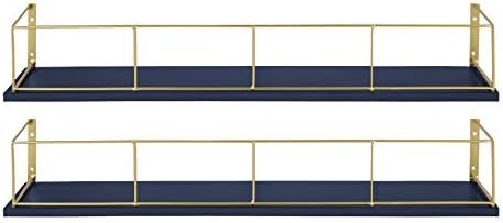 Kate and Laurel Benbrook 24 inch 2-Pack Wood and Metal Floating Wall Shelves, Blue and Gold