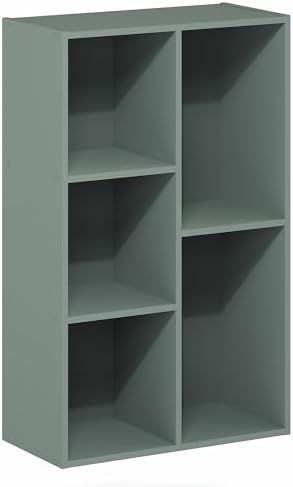 Furinno LUDER Book Shelf, 5-Cube Bookshelf, Reversible Bookcase, 9.4 x 19.5 x 31.5, Easy Assembly, for Living Room, Bedroom, Home Office, Sage Green