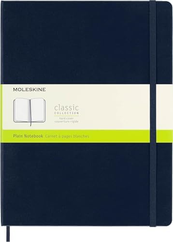 Moleskine Classic Notebook, Hard Cover, XL (7.5" x 9.5") Plain/Blank, Sapphire Blue, 192 Pages