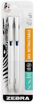 Zebra Pen bLen White Retractable Gel Pen, Blue Ink, 0.7mm, 2-Pack
