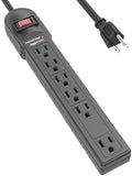 Amazon Basics Surge Protector Power Strip, 6-Outlet, 790 Joules, Circuit Breaker, LED Indicator Light, 6ft Extension Cord, Black