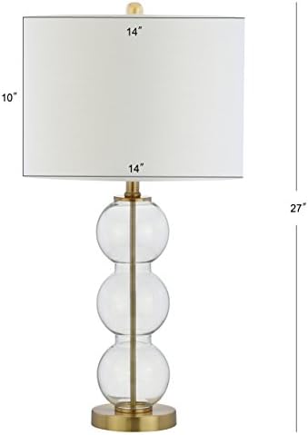 JONATHAN Y Bella 27" Glass Table Lamp, Clear/Brass, Set of 2