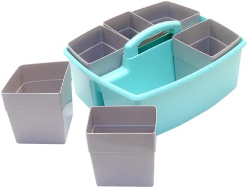 Storex Large Classroom Craft Caddy with Cups, 13 x 11 x 6.575 Inches, Teal, Case of 2 (00984A02C)